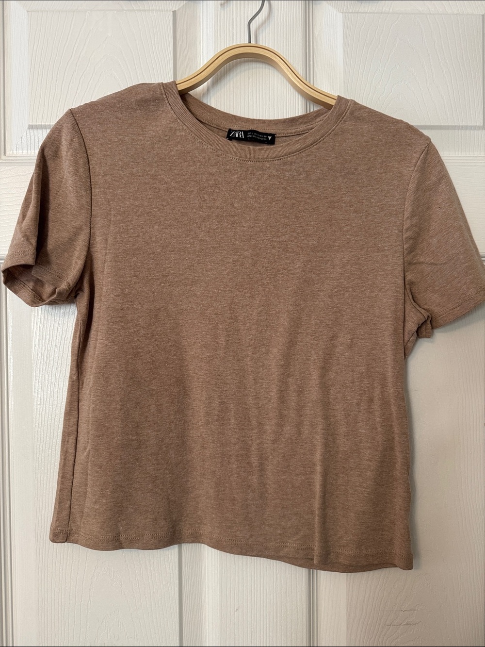 Zara Short Sleeve Crew Neck Tee in Light Brown